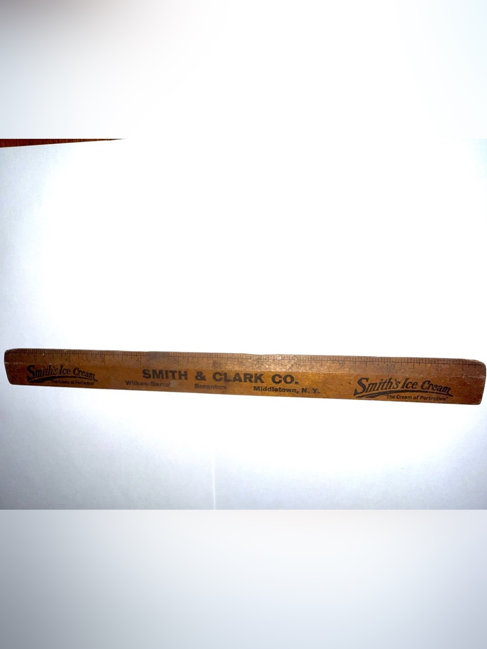Smith & Clark Co. 12 inch Wooden Wood Ruler Vintage Smiths Ice Cream Collectible
